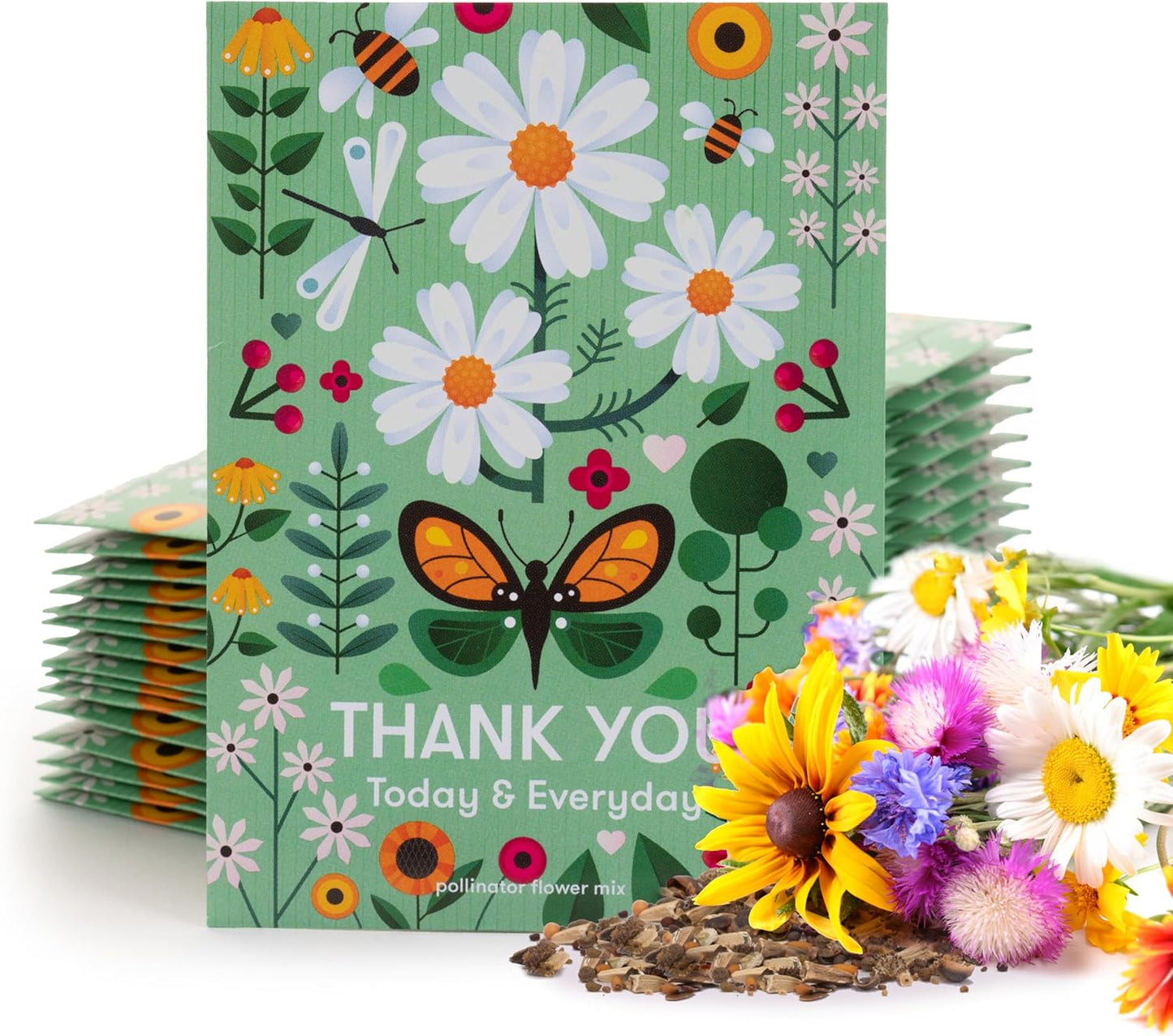 Pollinator Flower Mix - 25 Seed Packets - Perfect Eco-Friendly Thank You Gift - Non GMO Seeds, Green